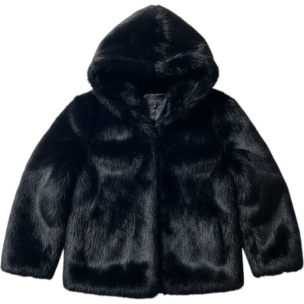 Missguided Black Faux Fur Hooded Jacket Coat Womens US 2 UK 6 EUR 34 Luxe Glam